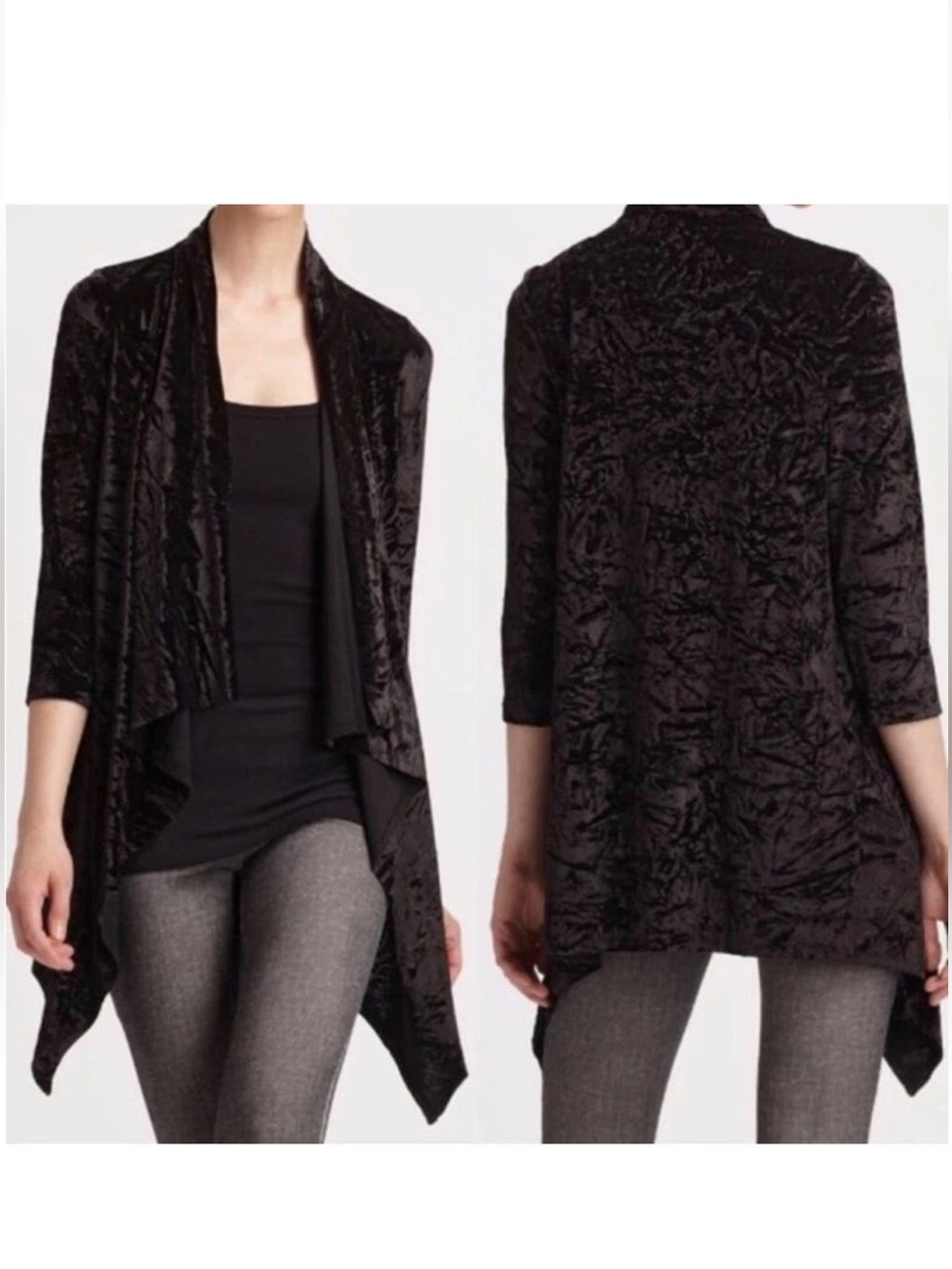 Alice & Olivia Black Velvet Burnout Waterfall Open Front Cardigan Womens apprx S